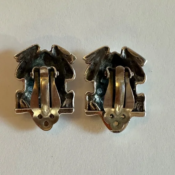 Dian Malouf Sterling Frog Earrings With 14K Gold Eyes - Picture 7 of 7
